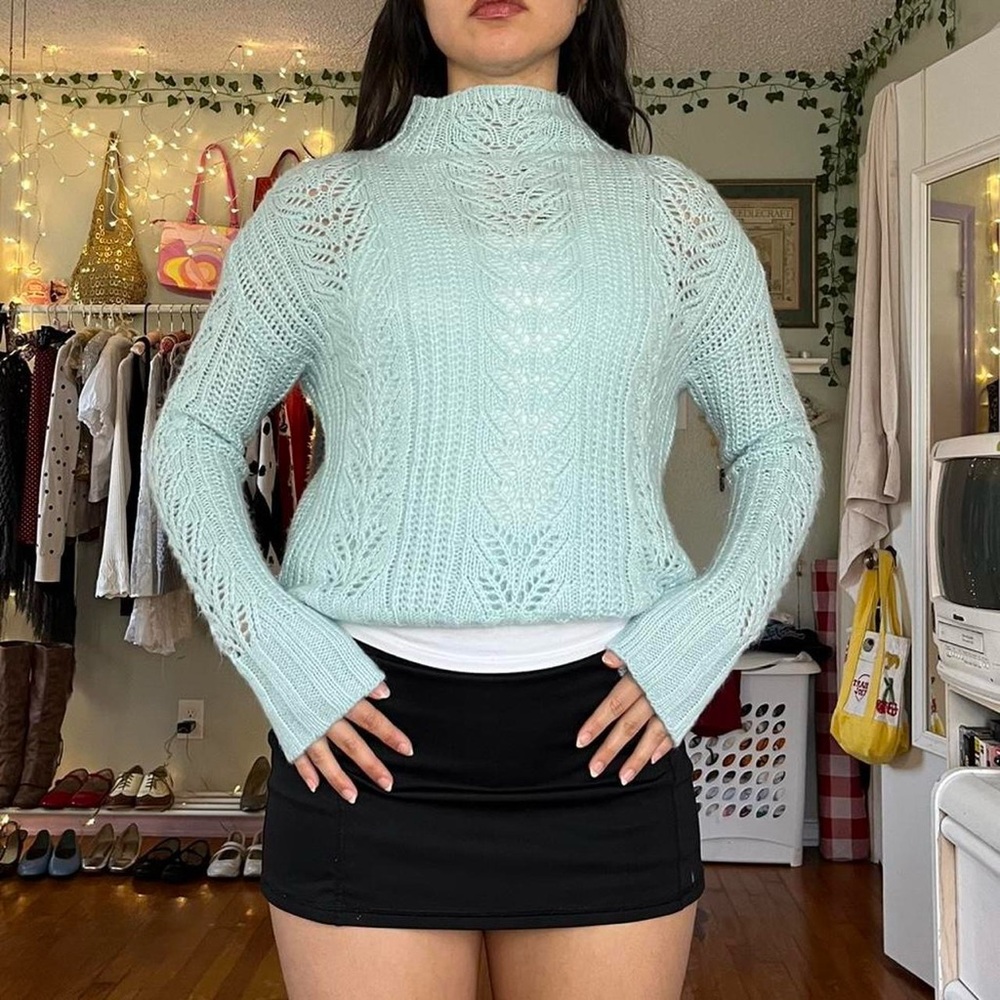 Ice blue Cable Knit Sweater